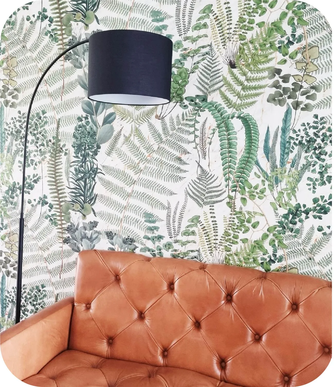 Beautiful Living Room Transformation with Leaf Background